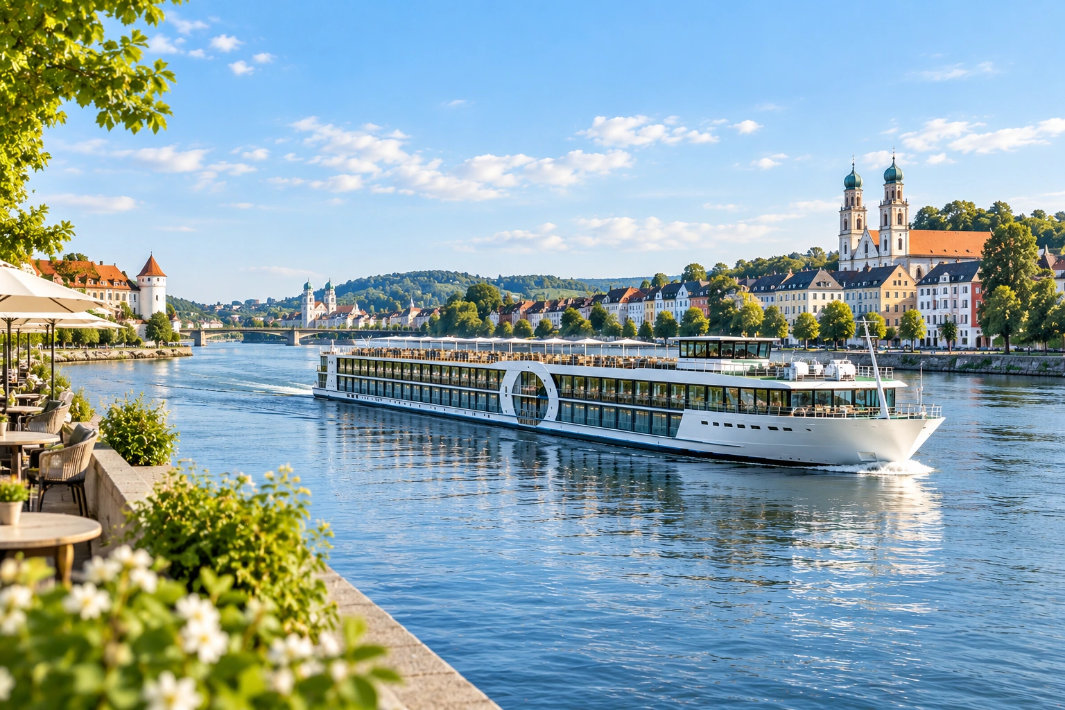 Flusskreuzfahrtschiff auf einem europäischen Fluss